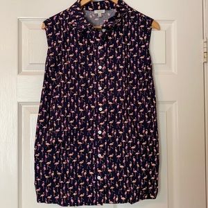 Talbots Woman Sleeveless Flamingo Print Shirt